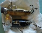 3 Fishing Lure JITTERBUG / Unmarked Black / Wood w 3 Copper Hooks & 2 Propellers — photo 5