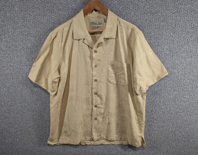 Batik Bay Vintage Herren Palmen Jacquard Hawaii Aloha Resort Seide Knopf Hemd L