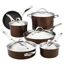 Anolon Nouvelle Luxe 11-Piece Copper and Hard Anodized Cookware Set (Sable)