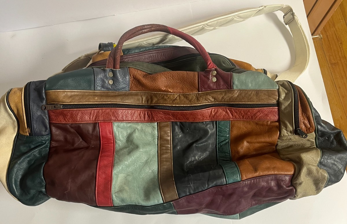 Vintage LEATHER PATCHWORK Large Shoulder Crossbod… - image 8