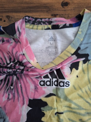 Adidas Girls Size Medium Splatter Print Yellow Pink Tee - Picture 2 of 7