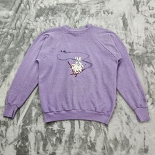 Vintage 80s Healthknit Sweatshirt Womens XL Purple Crew neck Skiing Bunnies FLAW