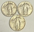 Fine/VF 1923-P 1924-P 1925-P Standing Liberty Quarters, U.S. 25c Coins Set Lot