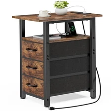 End Table with Charging Station, Narrow Side Table, 1 Rustic Brown With Power