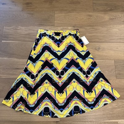 Emi & Joe Skirt XL Equestrian Scarf Print Yellow Black A-Line Elastic Waist