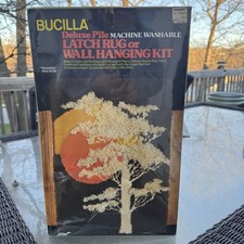 Vtg Bucilla Deluxe November 12866 MOD Latch Hook Rug Wall Hanging Tree Sunset