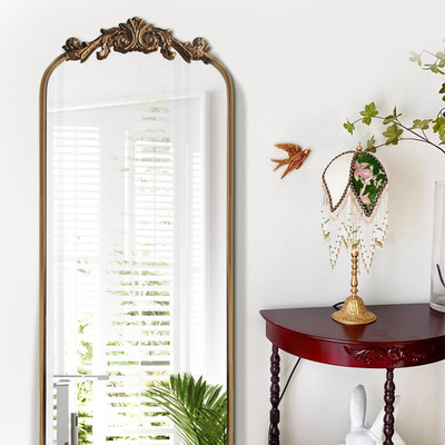 Vintage Gold Arched Floor Mirror - Elegant 18''x53'' for Living Room & Entryway