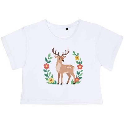 'Pixel Deer & Flowers' Adult Cotton Crop Top (CO060911)