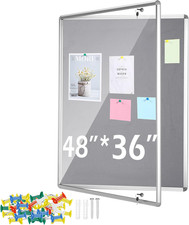 Lockable Gray Cork Bulletin Board 48x36 Inch for Office School Display