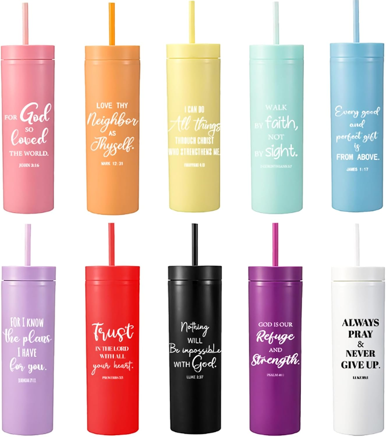 10pc Bible Verse Tumblers 16oz Christian Christmas Gifts Bulk Religious Plastic Cups