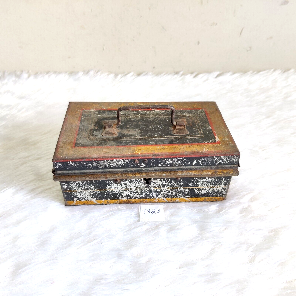 1930s Vintage Tin Safety Money Box With Handle English Make Old