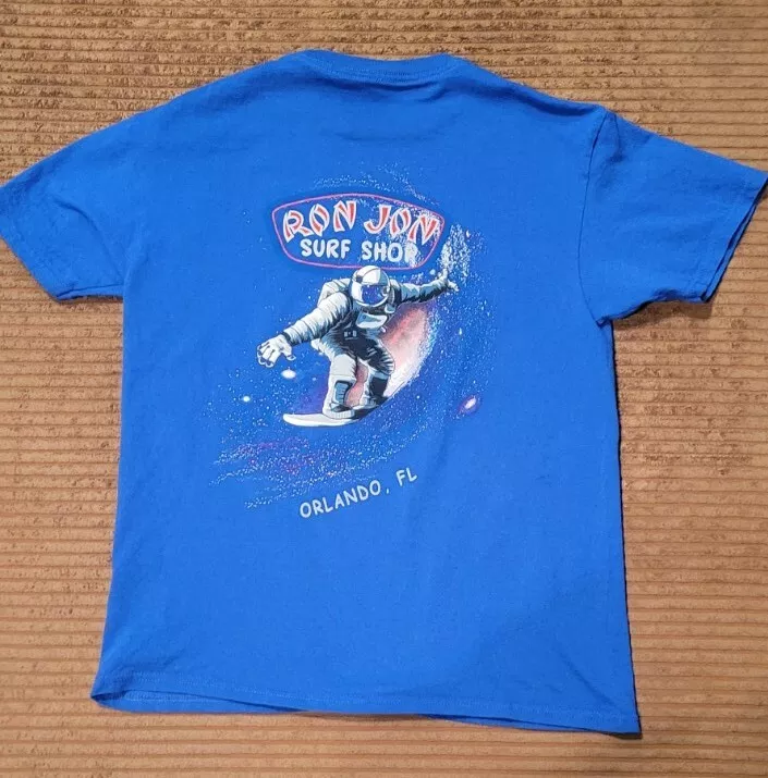 RON JON SURF SHOP YOUTH MEDIUM T SHIRT BLUE ORLANDO FLORIDA SURFING ASTRONAUT