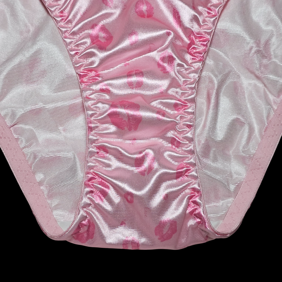 glossy-pink-satin-panty-sissy-lip-bikini-nylon-lace-brief-size-7-8-hip