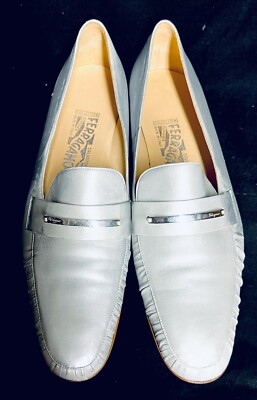 Salvatore Ferragamo Silver Leather Loafers Silver Bar Made  display picture 2