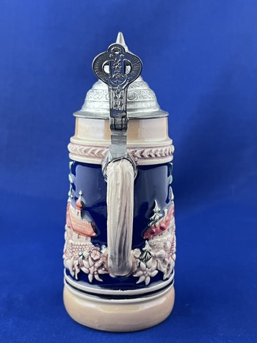 Set of TWO Vintage GERZ Majolica Pewter Lidded Beer Steins Germany Couples 7" - Picture 14 of 20