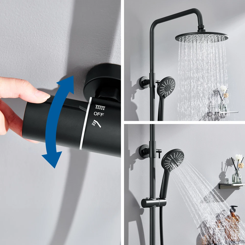 Auralum Duschsystem mit Thermostat Überkopfbrauseset Handbrause Regendusche Set - Bild 4 von 4