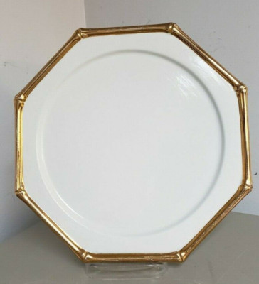 7~MCM~Georges Briard~BAMBOUS D'OR~APPETIZER DESSERT PLATES~OCATAGON WHITE/ GOLD