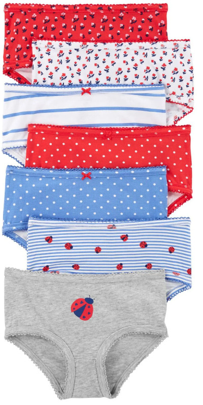 Carter's Ladybug Floral Dot Panties Girl's Stretch Underwear 7 Pack Size 10 -12