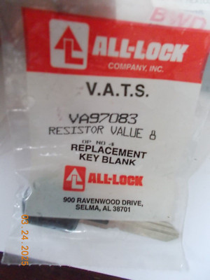 New All-Lock V.A.T.S. Replacement Key Blank for GM Cars, Resistor Value 8