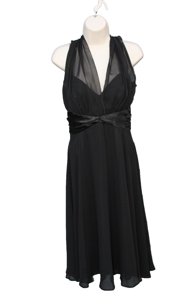 Connected Womens V Neck Sheath Cocktail Dress Black Size 8 Petite Sheer Overlay