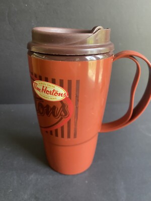 Tim Hortons Travel Tall Brown Coffee Cup Logo Plastic Thermo