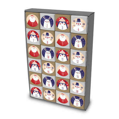 itenga Adventskalender zum Füllen 24x Würfel Boxen 5cm Nikolaus Pinguin Rentier