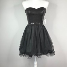 Forever 21 Black Mini Dress Sequin Bodice Strapless Evening Size Small