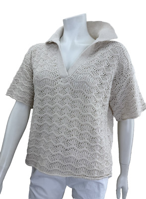 Polo Hemd Pulli Pullover Kragen beige Häkel Lochmuster ST Style Touch36 38 40 42