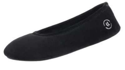 Totes Isotoner Black Velour All-Around Memory Foam Ballerina Slippers