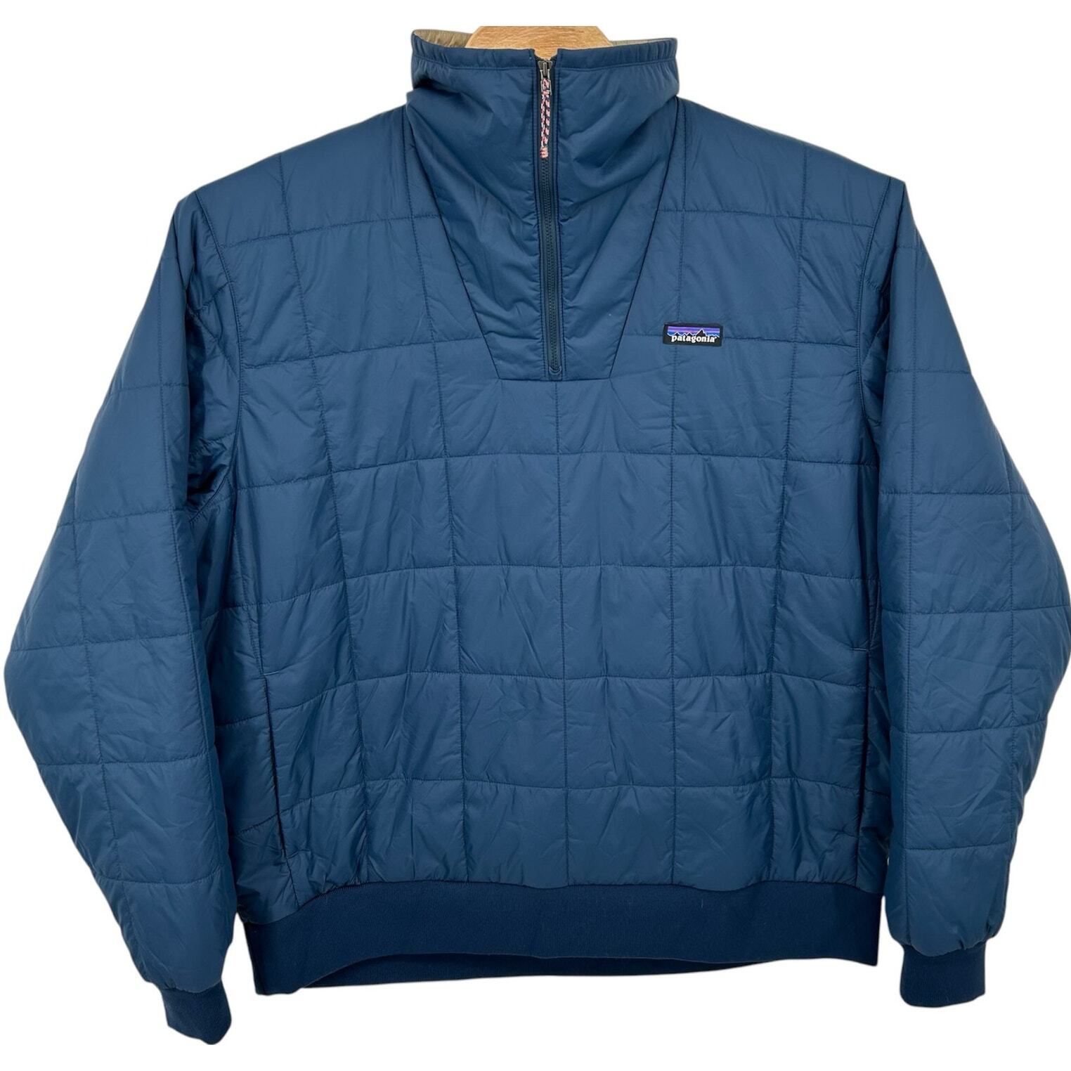 Men's Blue Patagonia Box Quilted 1/4 Zip Nylon Jacket STY20835
