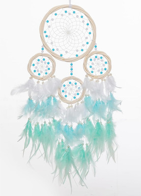Large Rattan Dream Catchers - Light Blue Rooster Feather with Luxury Pearl, Mult