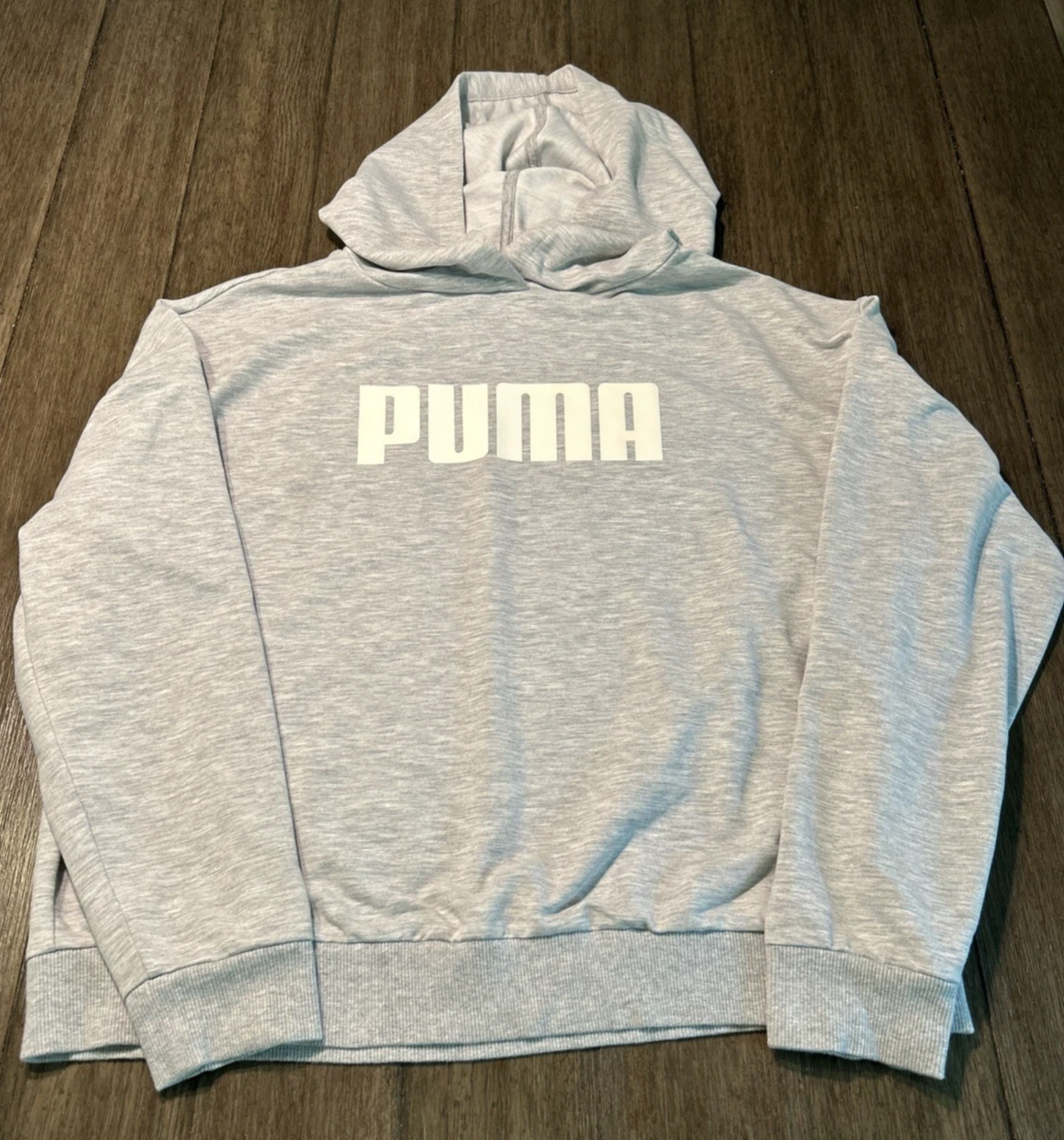 Puma Hoodie Gray MEDIUM Lightweight Pullover Spellout Summer Sweatshirt