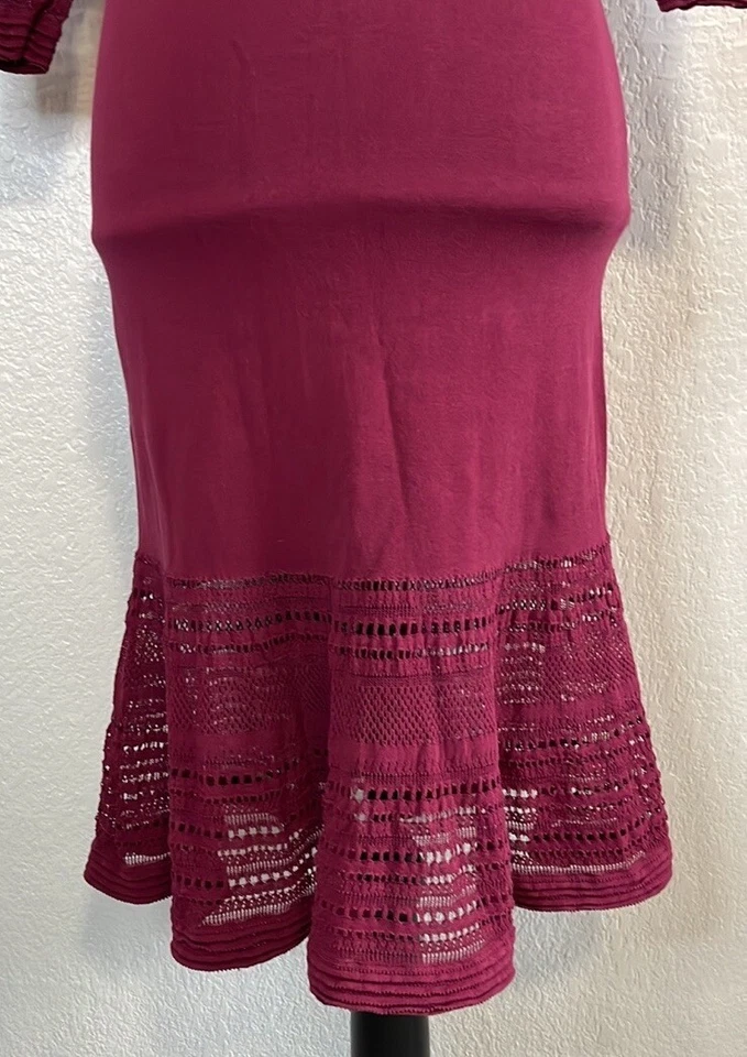 Vestido Zac Posen Borgoña Algodón Tejido Manga 3/4 Abeto Acampanado M $752 Foto 3 de 4