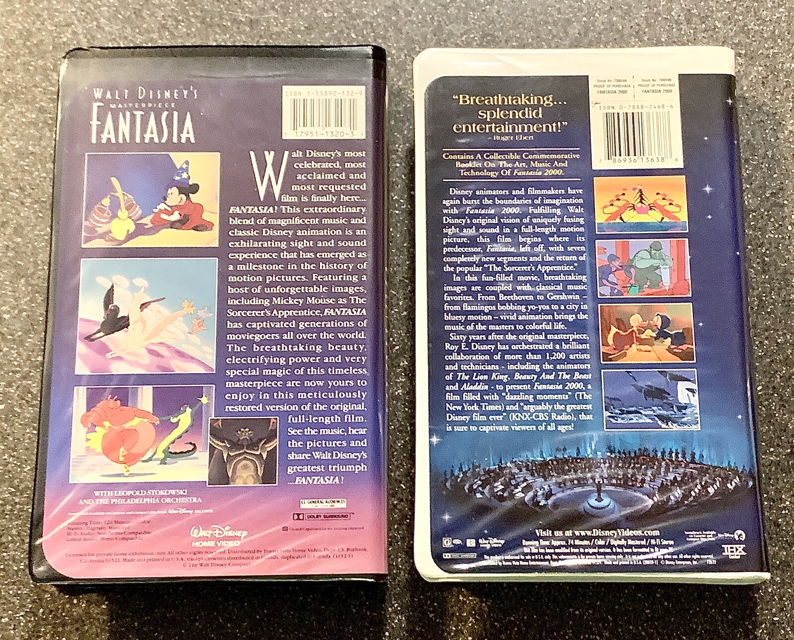 Disney Fantasia and Fantasia 2000 Clamshell VHS Tapes FULLY TESTED