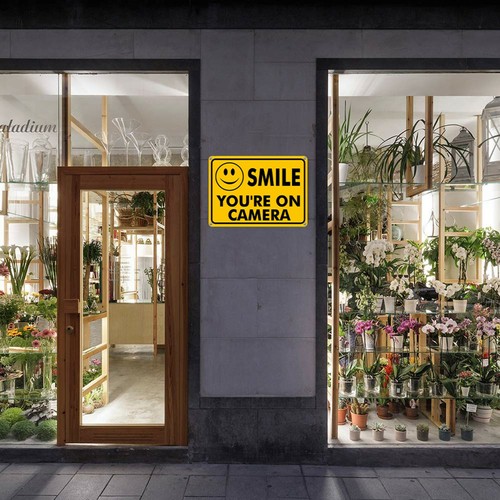 2 SMILE YOU'RE ON CAMERA Yellow Business Security Sign CCTV Video Surveillance - Picture 7 of 8