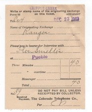 1907 Receipt from the Colorado Telephone Co Cripple Creek to Pueblo