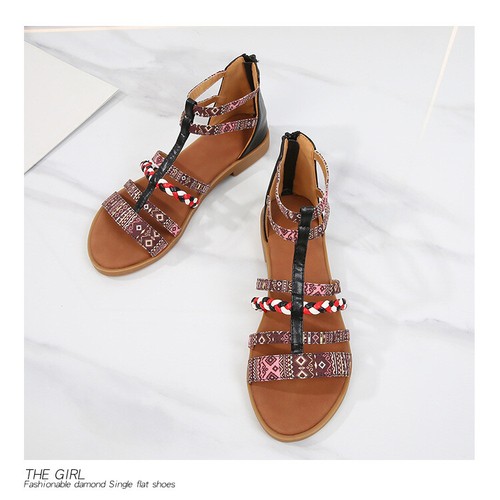 Boho Ethno-Stil Römer Damen offene Zehenpartie Reißverschluss Sandale flache Schuhe Sommer Größe - Bild 16 von 27
