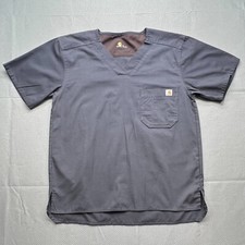Carhartt Ripstop Utility Scrub Shirt Top Mens S Dark Pewter V-Neck Short Sleeve