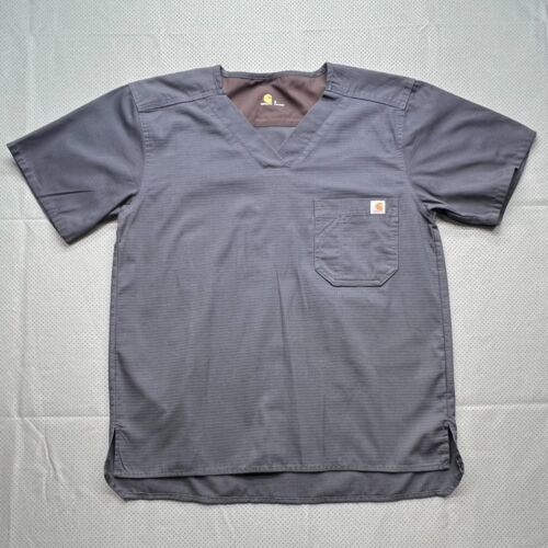 Carhartt Ripstop Utility Scrub Shirt Top Mens S Dark Pewter V-Neck Short Sleeve - Picture 1 of 9