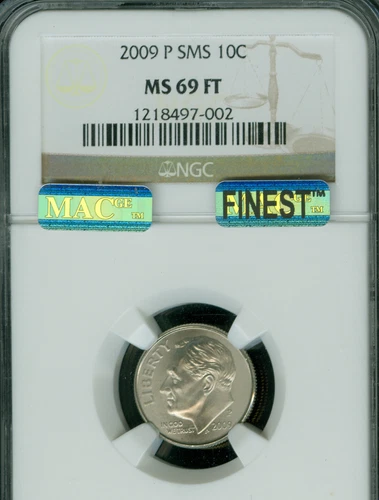 2009 P ROOSEVELT DIME NGC MS69 FT SMS PQ MAC FINEST GRADE MAC SPOTLESS .