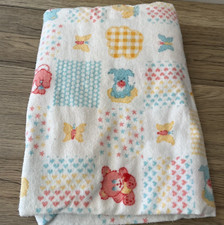 Vintage Snugabye Fitted Crib Sheet Pastel Bunnies Ducks Teddies Cotton Flannel