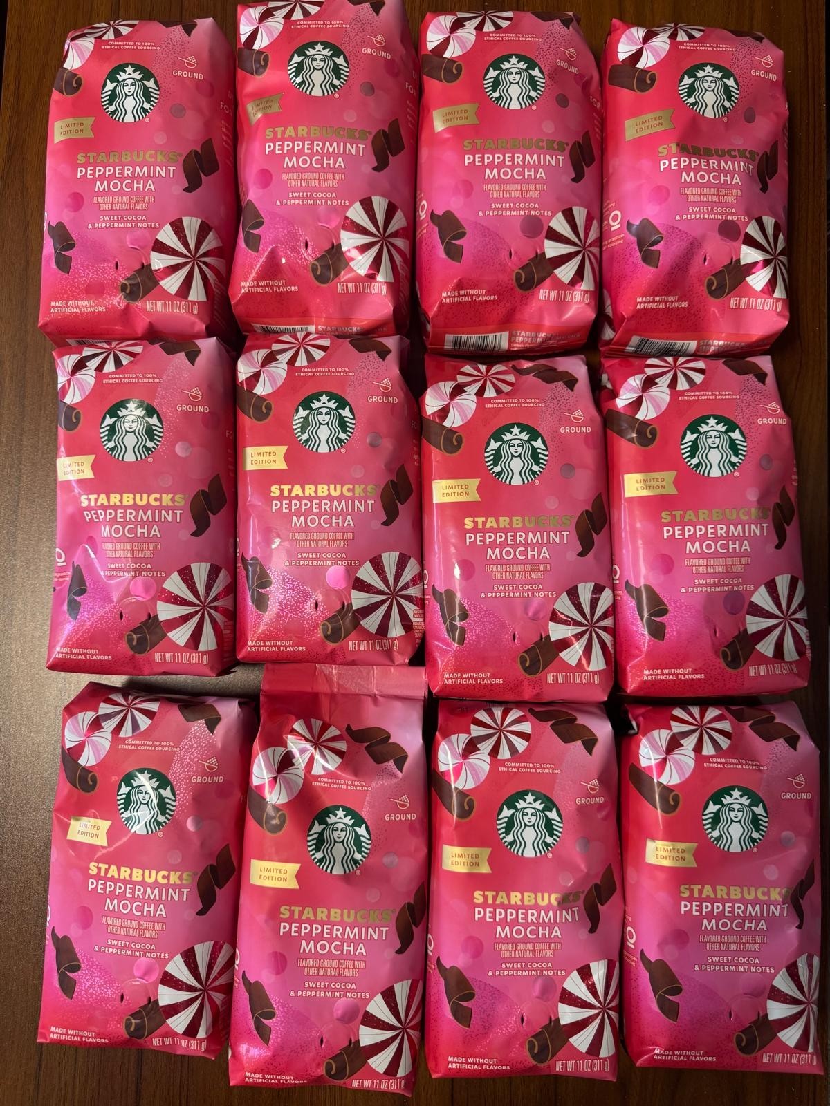 Starbucks Coffee Peppermint Mocha Ground Light Roast 11 oz 12 Bag BB 04/25/2026