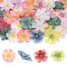 50-Pack Artificial Flower Heads, Faux Silk Plum Blossom Head Multicolored 