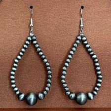 New Faux Navajo Style Pearl Teardrop Earrings Graduated Western Boho Cowgirl NWT