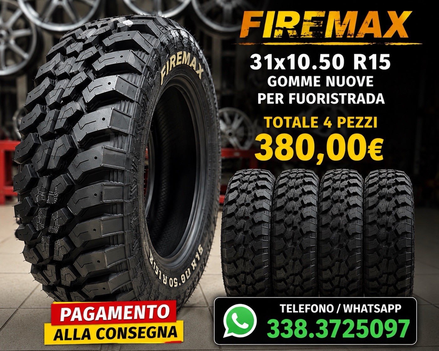 4 Pneumatici 31x10.50 R15 109Q 6PR M+S FIREMAX gomme nuove 4x4 fuoristrada