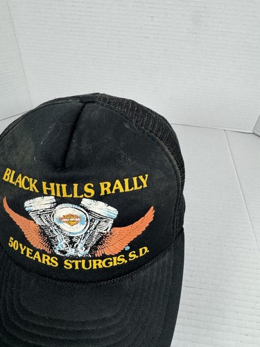 Vintage 90s STURGIS 50th Anniversary 1990 Mesh Snapback Trucker Black Hat Cap - Picture 3 of 9