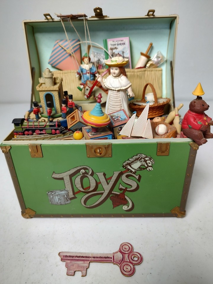VTG 1986 Enesco Toy Symphony Music Box Trunk Animated Wind Up Works With Key