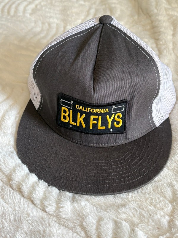 Vintage BLACK FLYS Hat - California License Plate Design Gray/White Mesh Yupoong