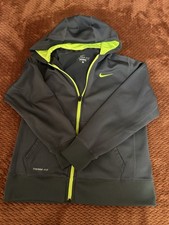Nike Therma Fit Hooded Jacket Kids Large Green Fleece Lining Full Zip