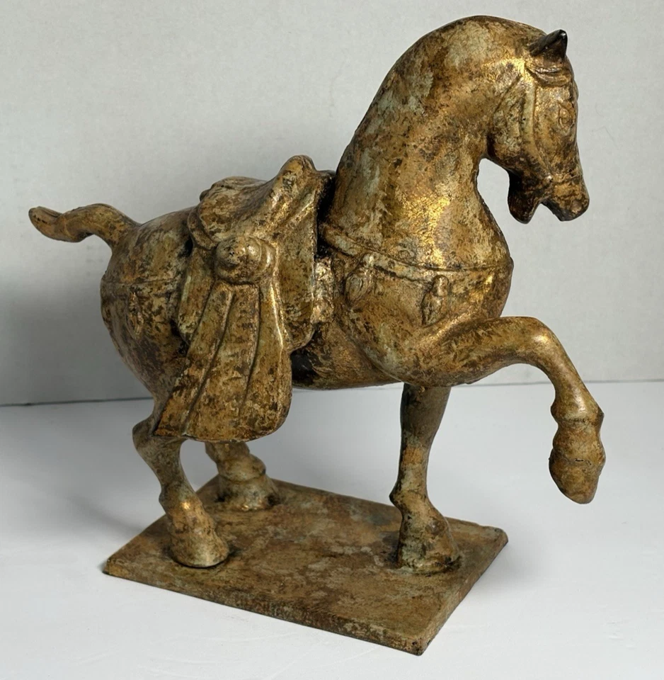 复古铸铁唐代风格战马青铜镀金饰面 11 x 9.5 欧元! — 第 3/4 张图片